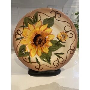 Tabletops Unlimited "Sunny" 11" Hand Painted Sunflower Dinner Plate